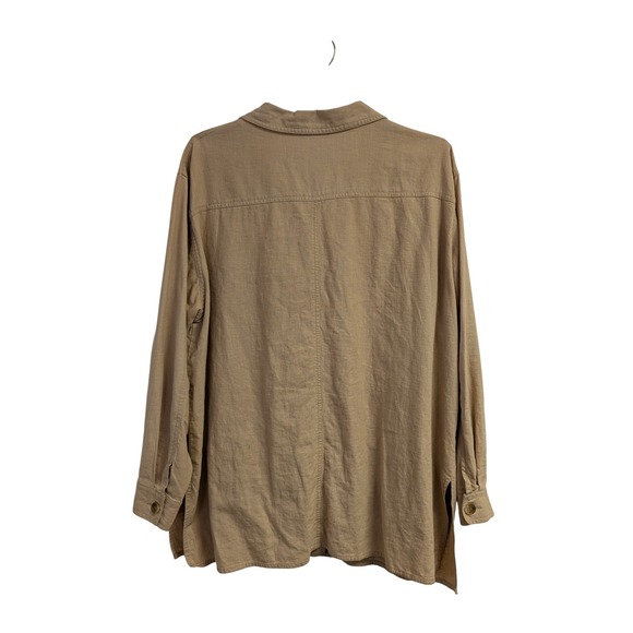 Style Studio Button Front Shirt Linen Cotton Blend Minimalist Lagenlook Tan 1X - Picture 8 of 8